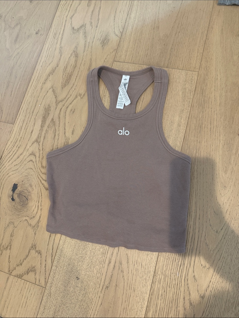 ALO Yoga Ribbed Racerback Crop Tank — Taupe Brown